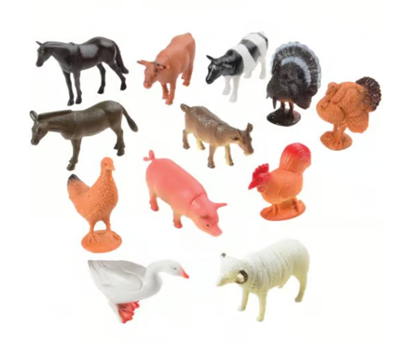 Farm Animals 12-Pack 3"–5" – Assorted Plastic Barnyard Animal Figures for Kids Play, Classroom & Party Favors